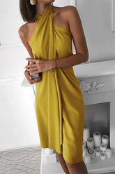 Minivestido liso sin mangas con cuello halter